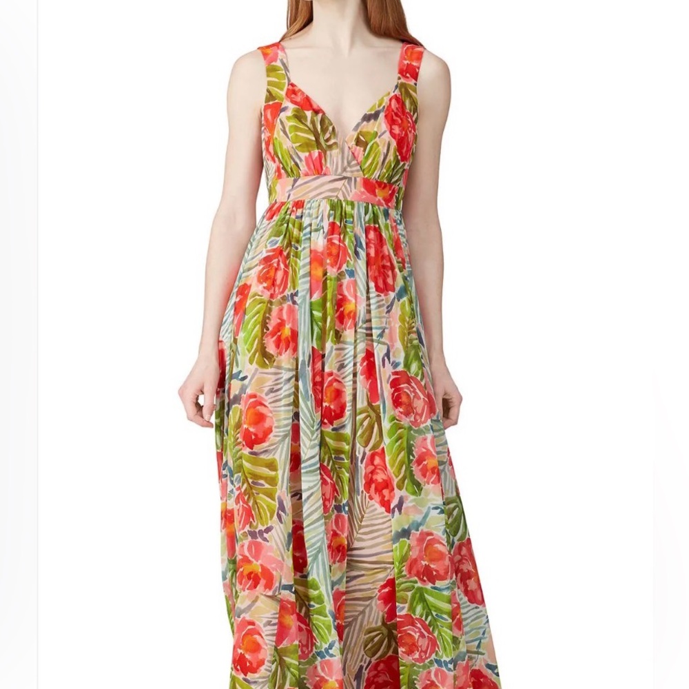 Badgley Mischka Red and Green Floral Maxi Dress